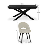 Amelia Black Dining Table Set - 6 Seater - Marilyn Boucle Dining Chairs - Black Legs