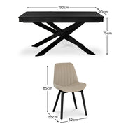 Amelia Black Dining Table Set - 6 Seater - Bella Light Beige Boucle Dining Chairs - Black Legs