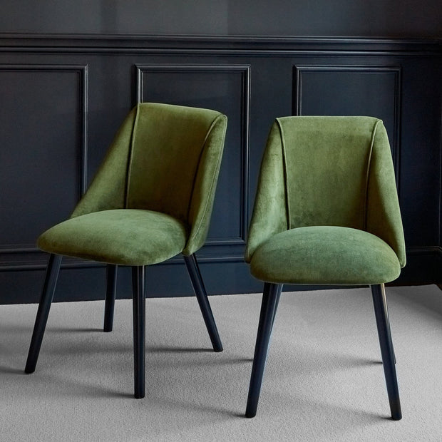 Amelia Black Dining Table Set - 6 Seater - Freya Fern Green Dining Chairs - Black Legs