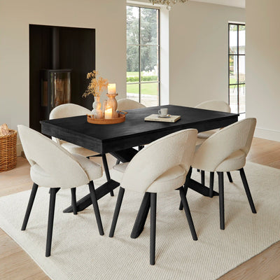 Amelia Black Dining Table Set - 6 Seater - Marilyn Boucle Dining Chairs - Black Legs