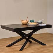 Amelia Black Dining Table Set - 6 Seater - Bella Light Beige Boucle Dining Chairs - Black Legs